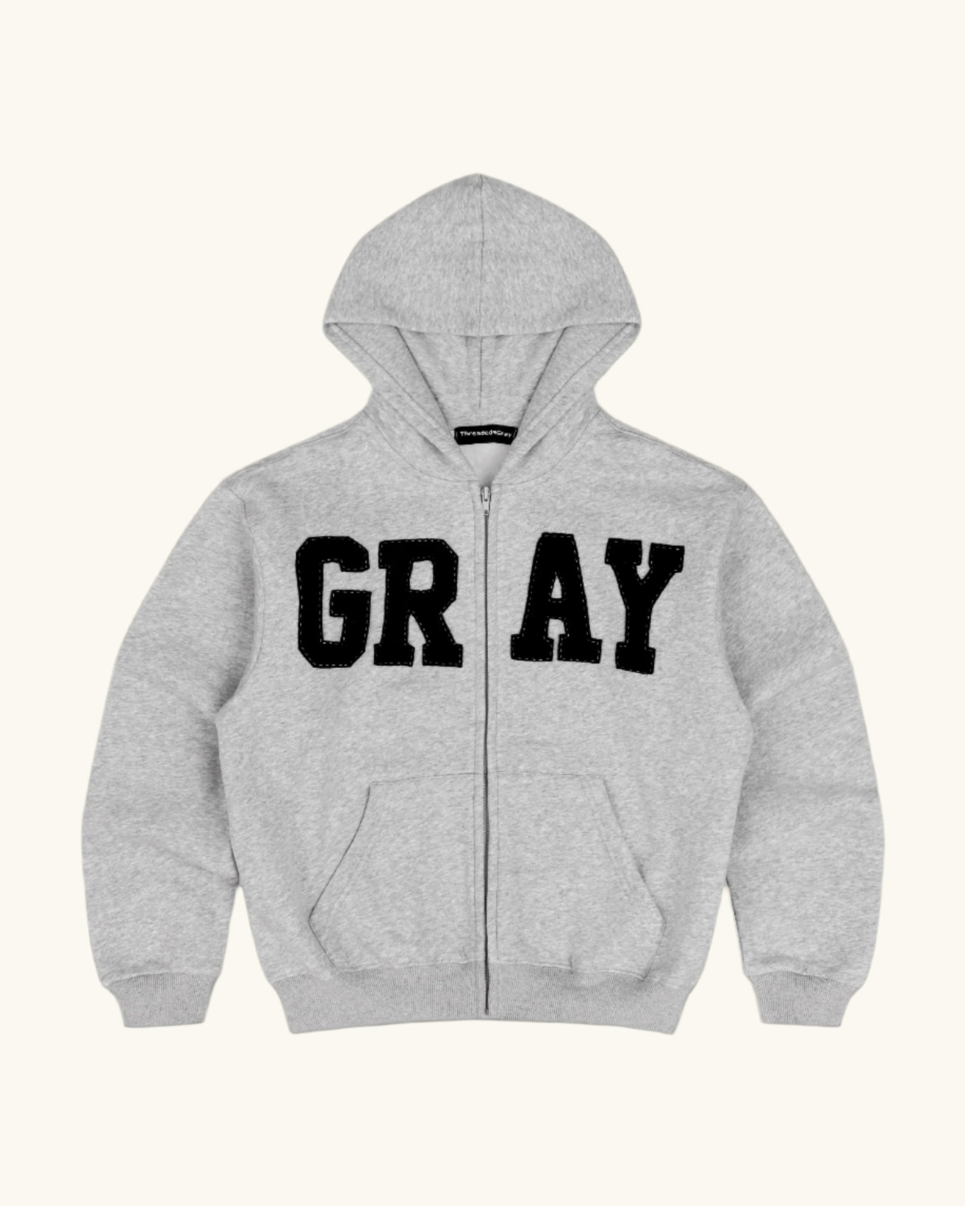 GRAY Zip Up Hoodie in Light Gray/Black