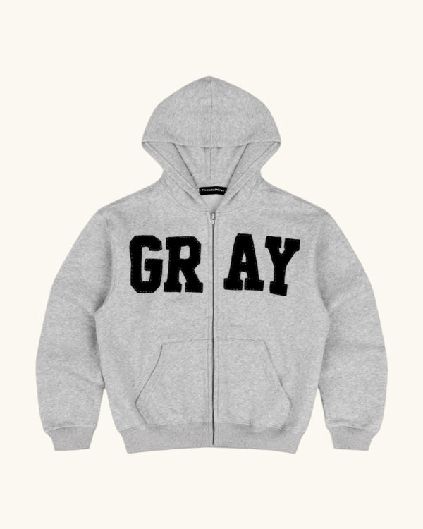 GRAY Zip Up Hoodie in Light Gray/Black