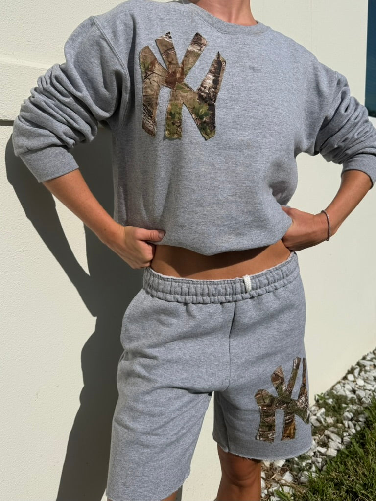 Light Gray NY Camo Short & Crewneck Set