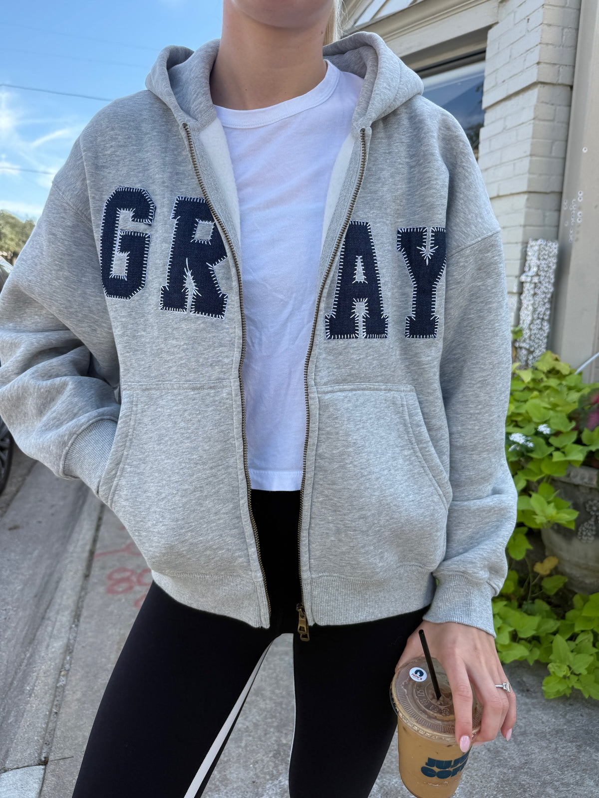GRAY Zip Up Hoodie in Light Gray/Denim