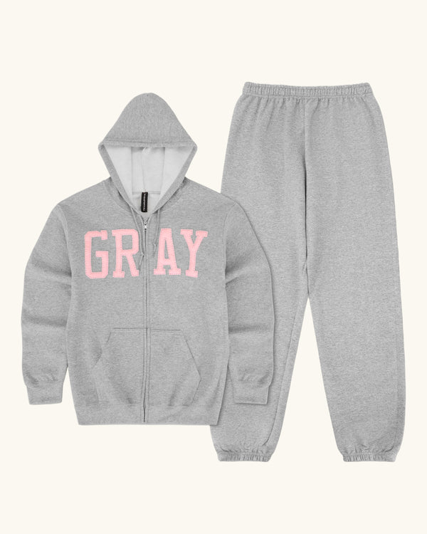 Light Pink GRAY Zip Up Set
