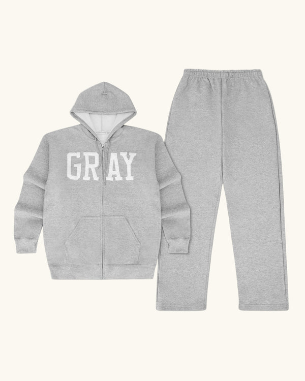 White GRAY Zip Up Set