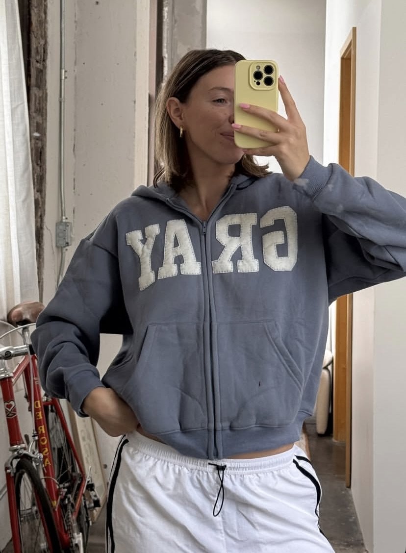 GRAY Zip Up in Steel-Blue/Cream