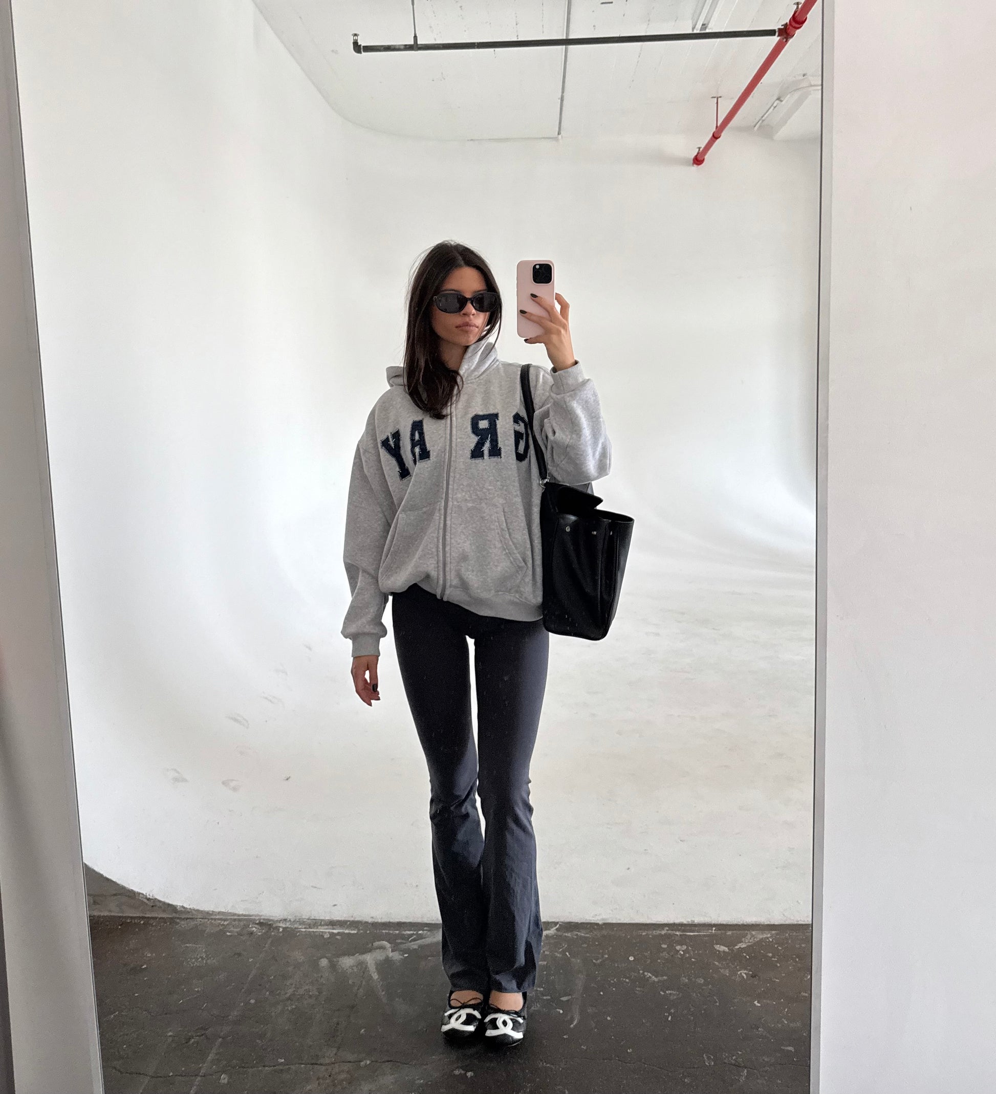 GRAY Zip Up Hoodie in Light Gray/Denim