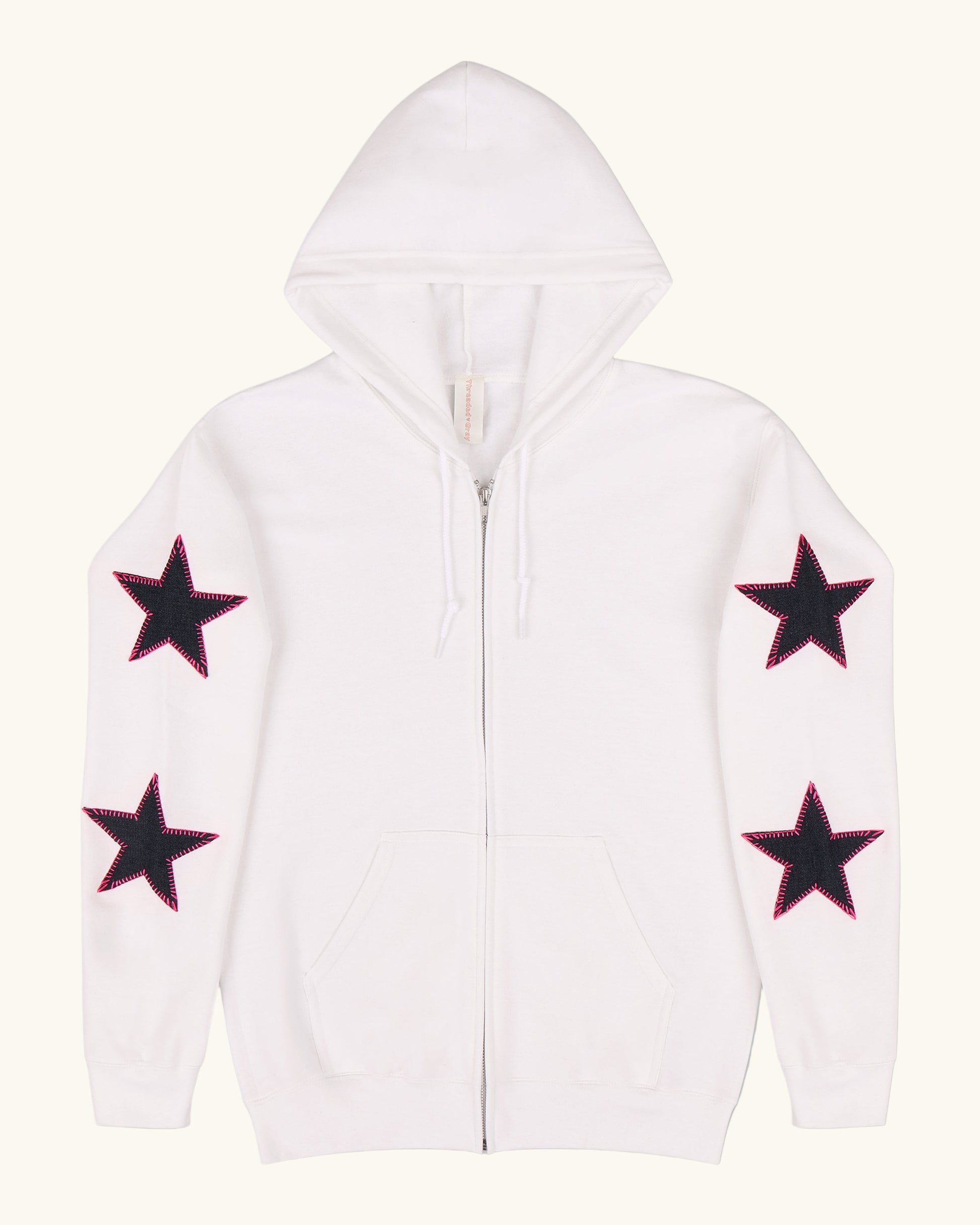 White Denim Star Zip Up Set