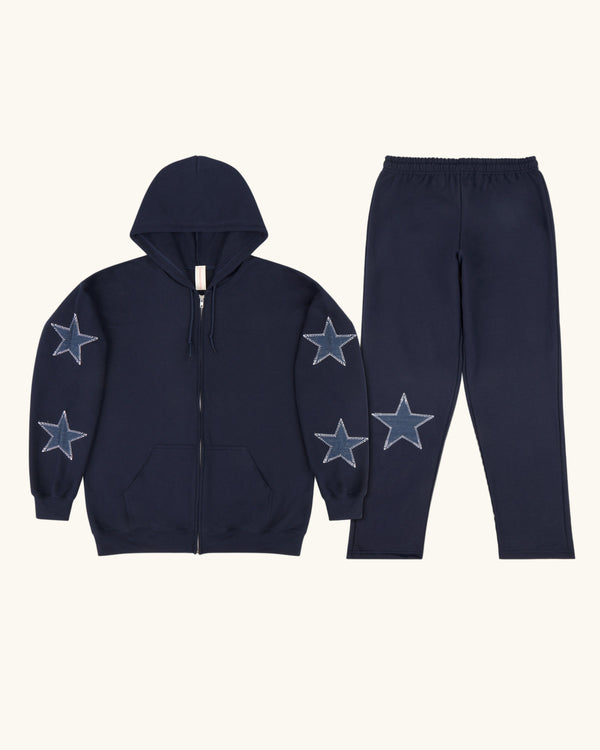 Navy Denim Star Zip Up Set