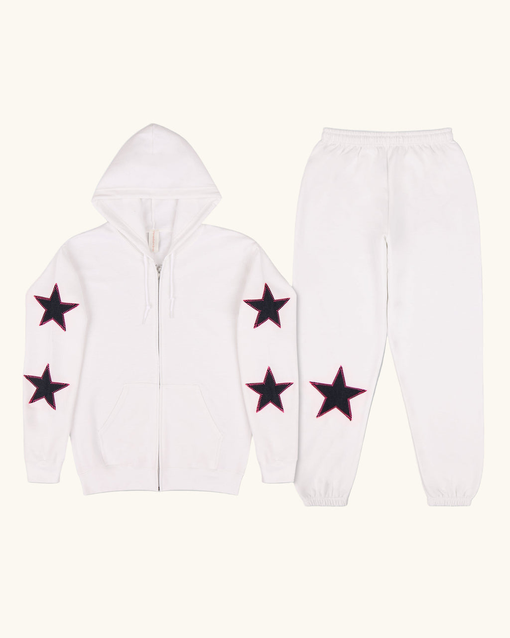 White Denim Star Zip Up Set