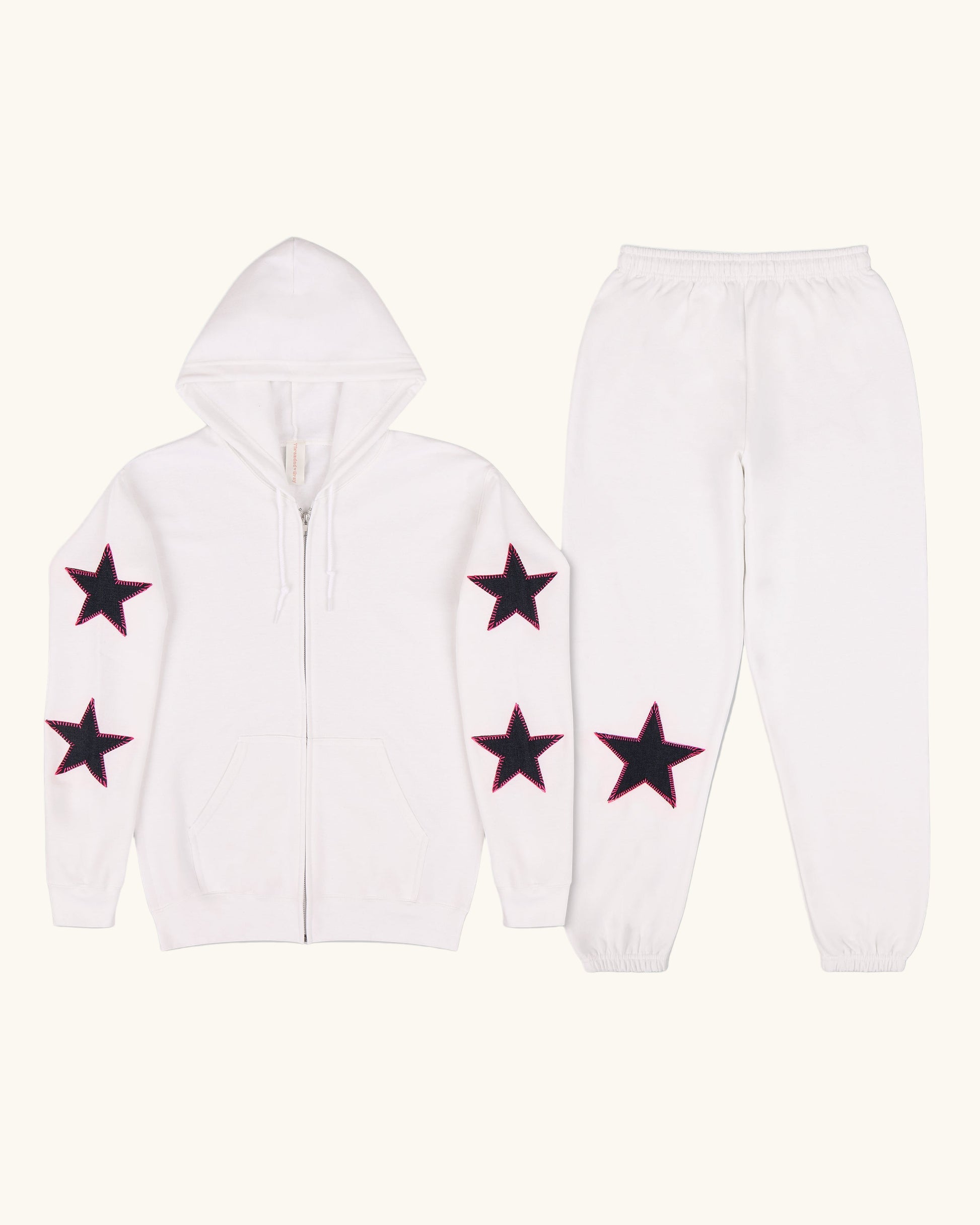 White Denim Star Zip Up Set