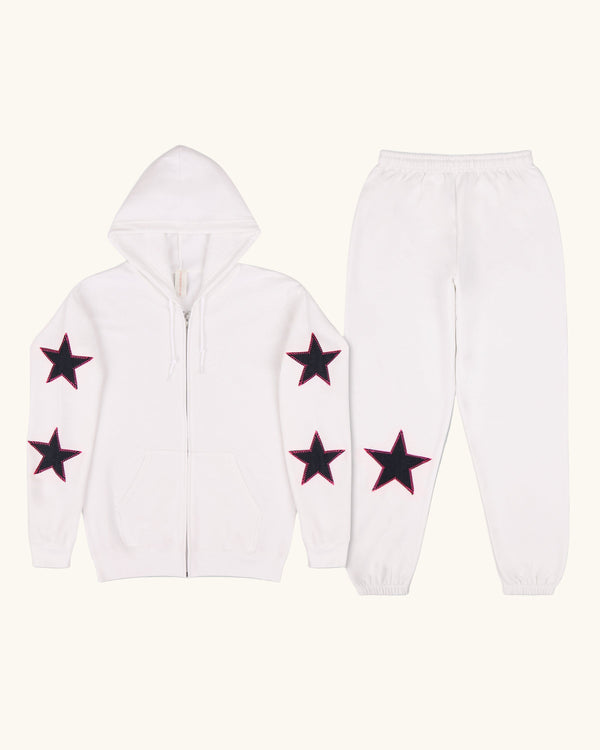 White Denim Star Zip Up Set